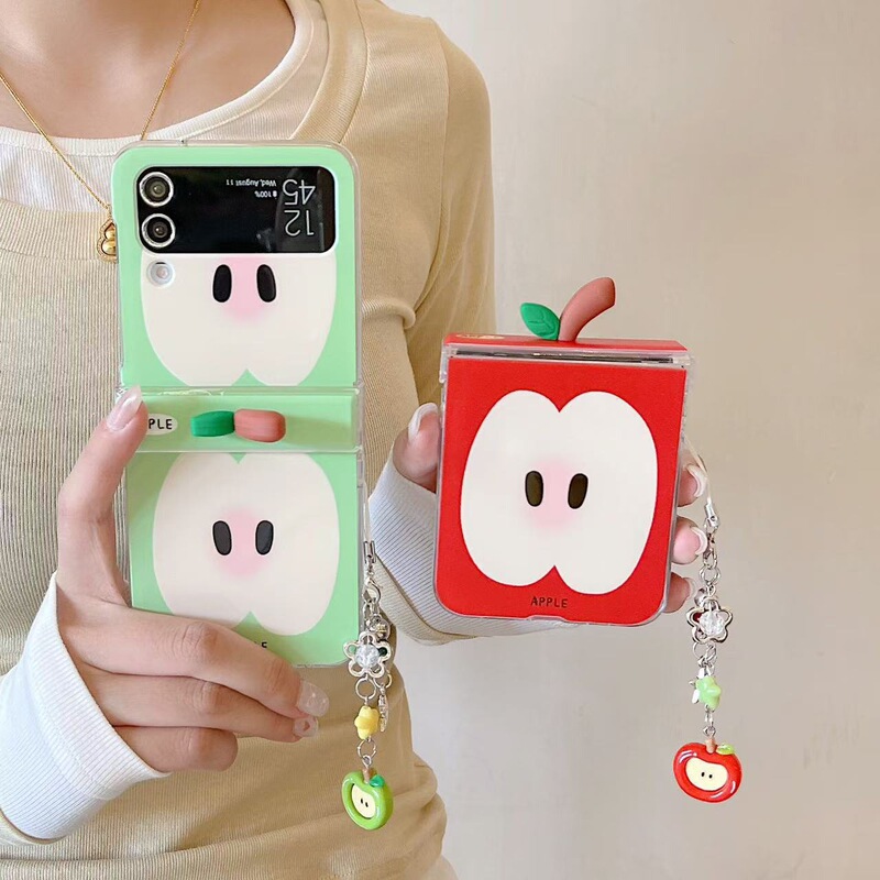 New Red and Green Apple Case Suitable for Samsung Z Flip 30% off Foldable Phone Case Galaxy Z Flip 6/5 Generation Protective Cover