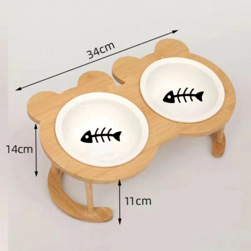 대나무와 나무로 만든 이중그릇 세트(검은 생선뼈)