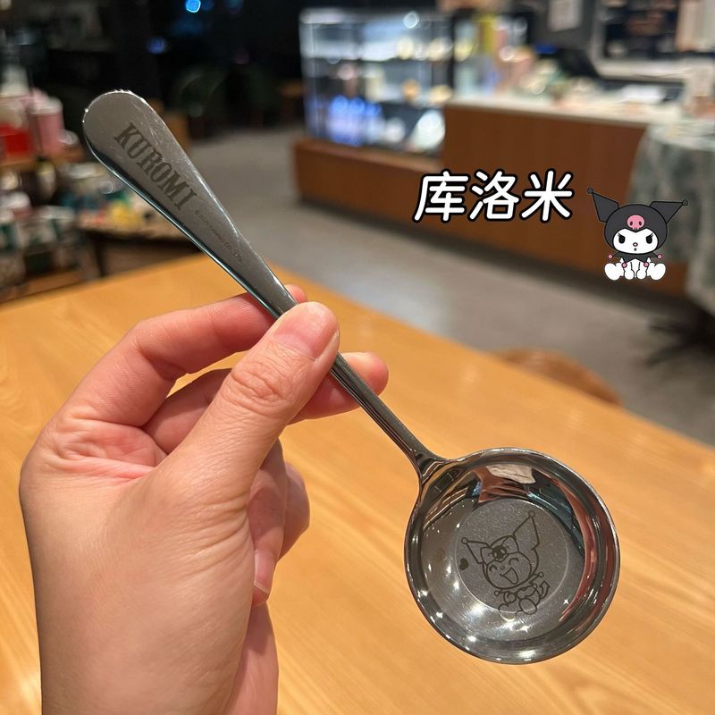 韩式304圆勺三丽鸥不锈钢甜品调羹勺高颜值平底汤勺长柄吃饭勺子|undefined