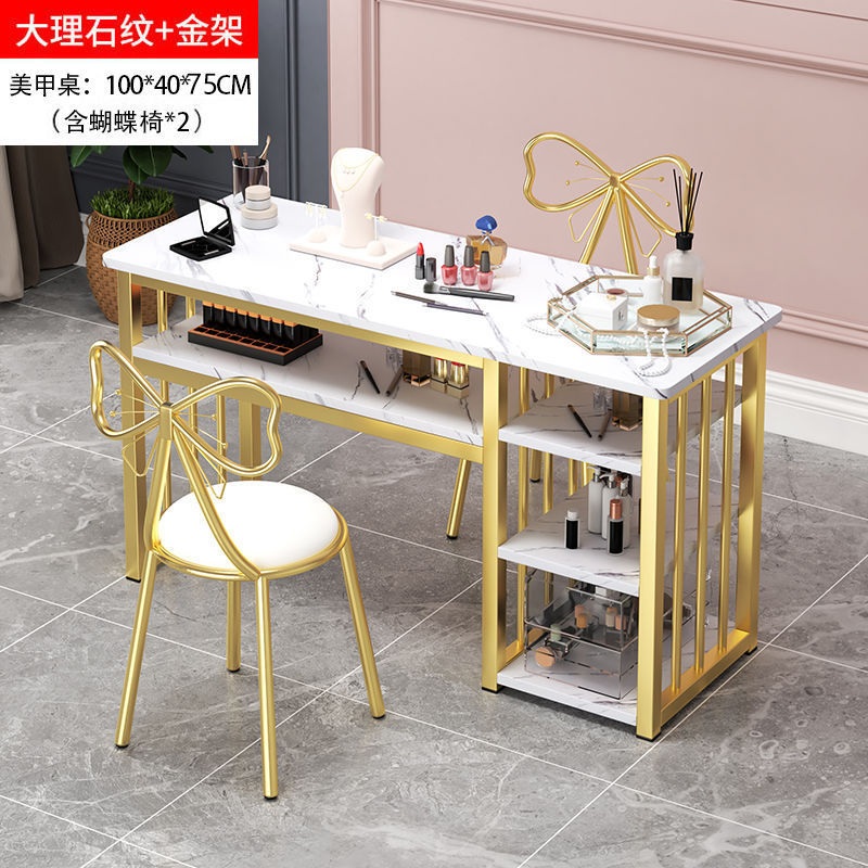 100 대리석 골드 프레임 사이드 캐비닛 + 의자 2개