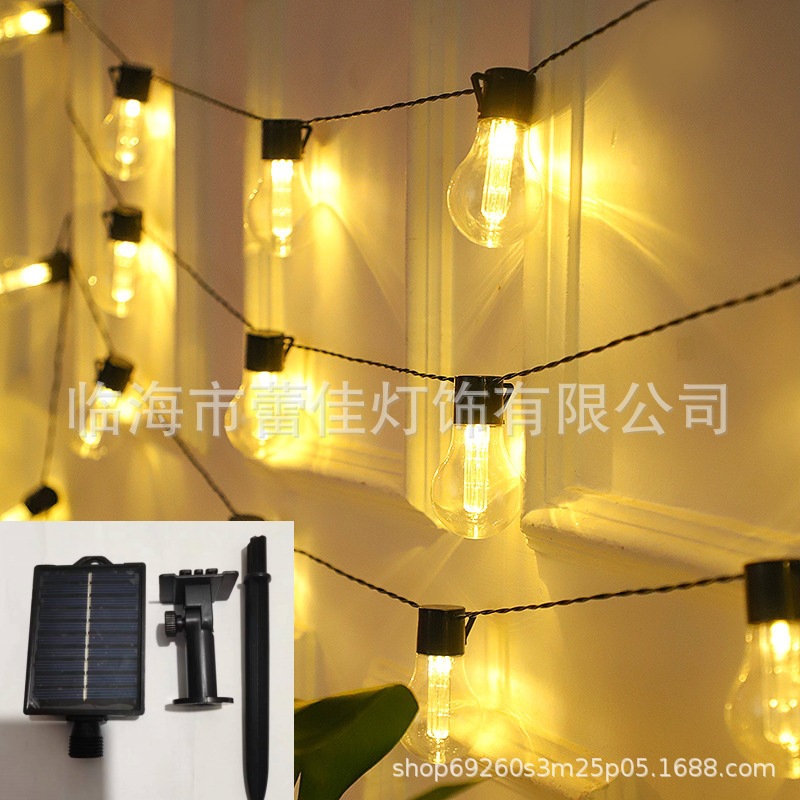 Nuevas luces de cadena solares Edison para exteriores, decoración navideña para patio, camping, luces LED de cadena