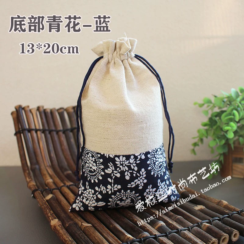 Cloth bag, Chinese style, drawstring, cotton and linen, for luck