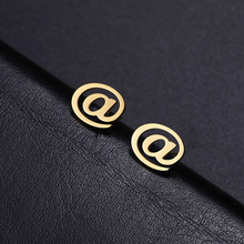 热销不锈钢耳钉简约冷淡风镀18K金@符号钛钢男女耳骨钉耳饰饰批发