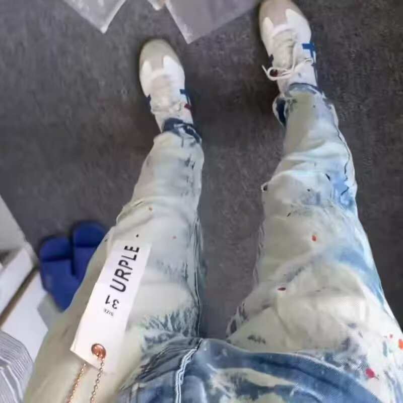 PUR Collection High Edition AM Foreign Trade Style Blue Distressed Slim Fit Stretch Printed Dyed Skinny Men's Jeans 008_voghion.com