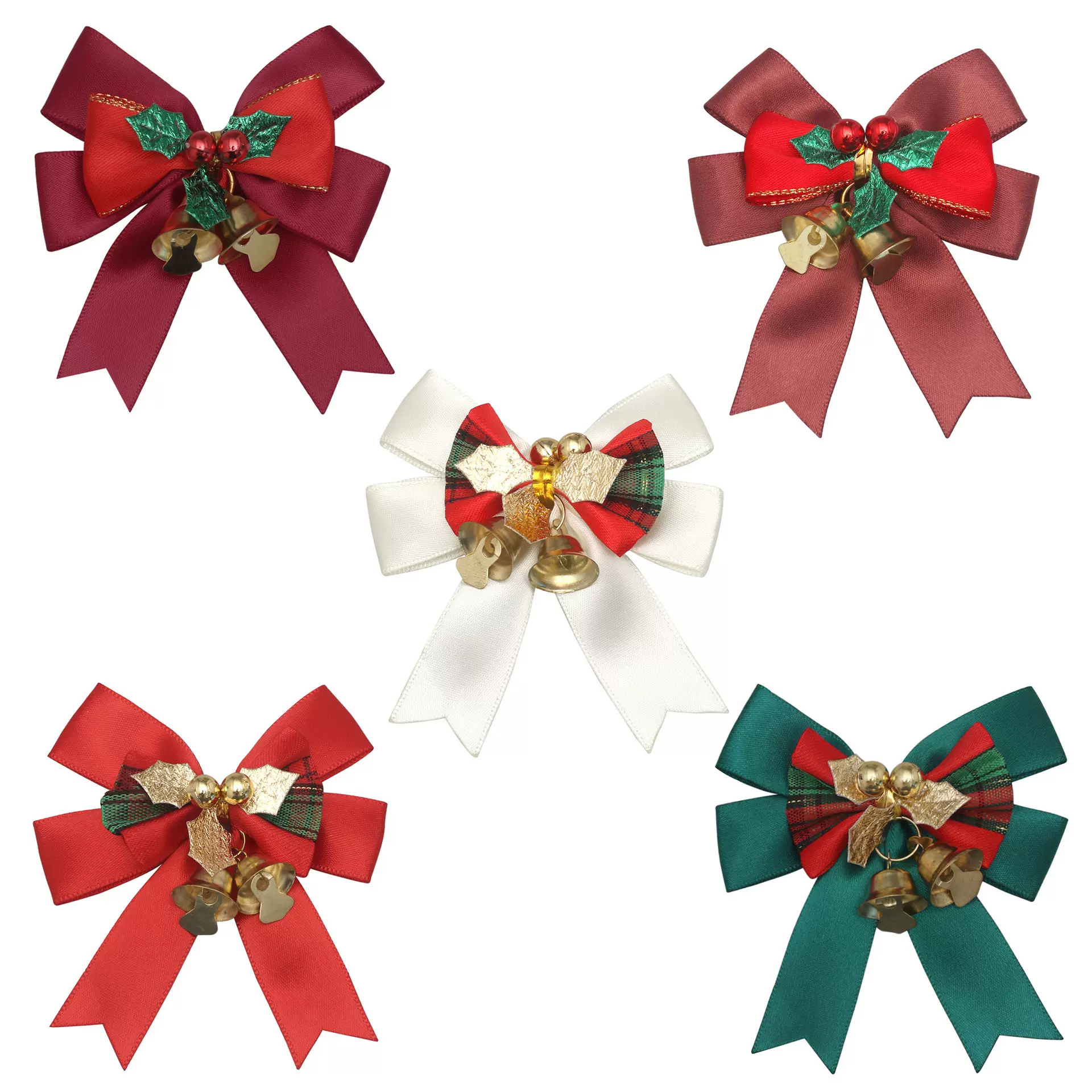 圣诞节派对装饰四耳蝴蝶结 圣诞花环挂饰铃铛蝴蝶结挂件礼品装饰