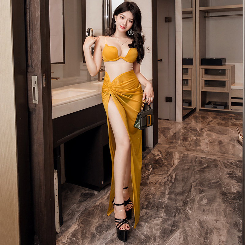 Evening Dress Women's Slit Dress High-End Sexy Slim Long Group Elegant Banquet Suspender Sequined Chest-Revealing Lady Dress