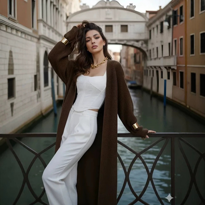 Cross-border European and American long over-the-knee sweater cardigan, new autumn and winter style, casual loose-fitting women's knitted coat Cross-border European and American long over-the-knee sweater cardigan, new autumn and winter style, casual loose-fitting women's knitted coat