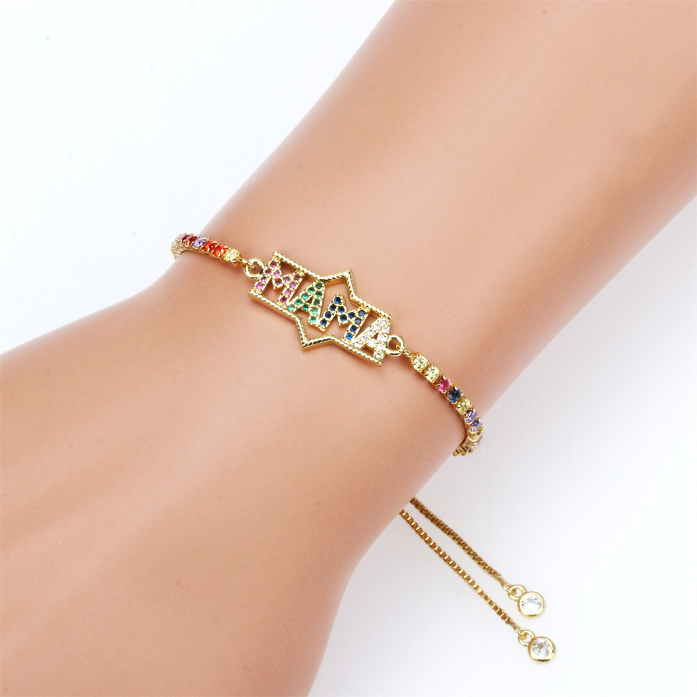 Motheru0027s Day Fashion Copper Inlaid Diamond Letter Stacked Gold Bead Bracelet