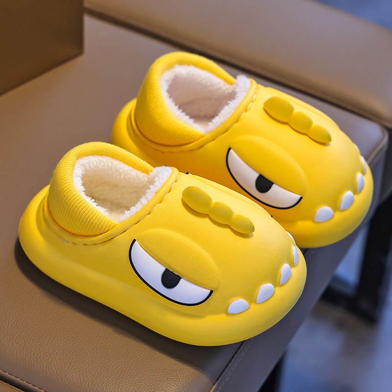 Zapatillas de algodón para niños bolsas de tacones de otoño y invierno para niños impermeables para padres e hijos cálidos para el hogar zapatos de algodón de dinosaurio para bebés