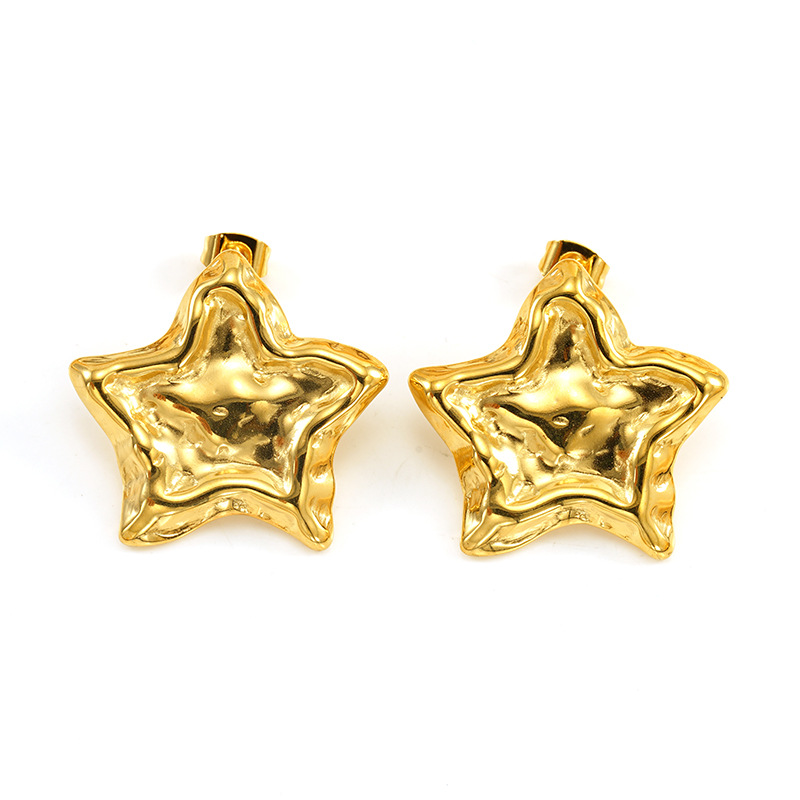 European and American retro stainless steel round pleated pattern vein earrings gold-plated design Joker earrings wholesale_voghion.com