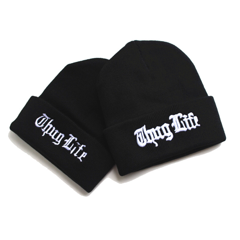 THUG LIFE BEANIE潮帽毛线帽针织弹力帽平绣滑雪帽秋冬立体绣冷帽