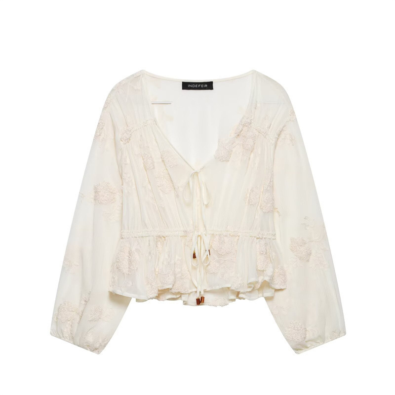 Foreign Trade Cross-Border Women's Clothing Wholesale 2026 New Embroidered Semi-Transparent Shirt 8741040 Foreign Trade Cross-Border Women's Clothing Wholesale 2026 New Embroidered Semi-Transparent Shirt 8741040