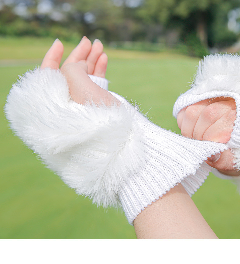 Găng tay nửa ngón golf PGM nữ giữ ấm lông thỏ giả đàn hồi cao — Một size chi tiết 7