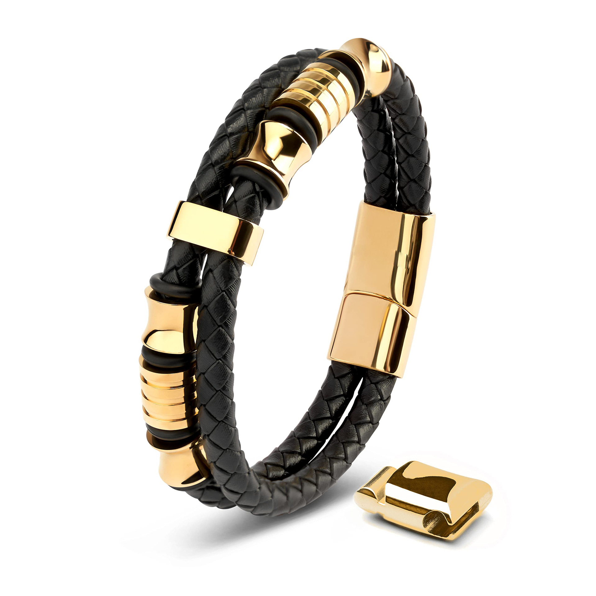 Men's Gender Punk Streetwear Geometric 304 Stainless Steel Pu Leather Men's Wristband Men Cord & Leather Bracelets