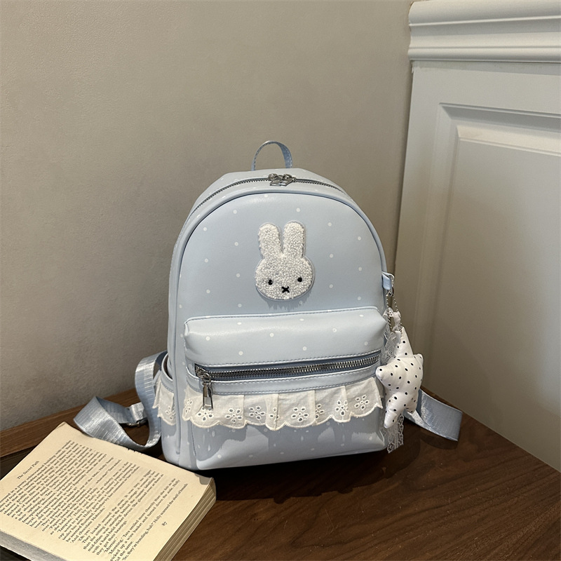 Nuevo variante lindo cordón ondulado dulce punto ondulado de color sólido pequeño conejo de viaje de estilo coreano mochila de viaje para mujeres