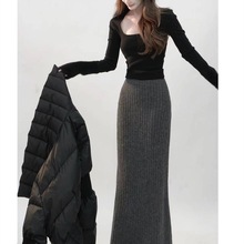 纯欲鱼尾针织半身裙女秋冬显瘦高腰修身毛线一步裙辣妹性感包臀裙