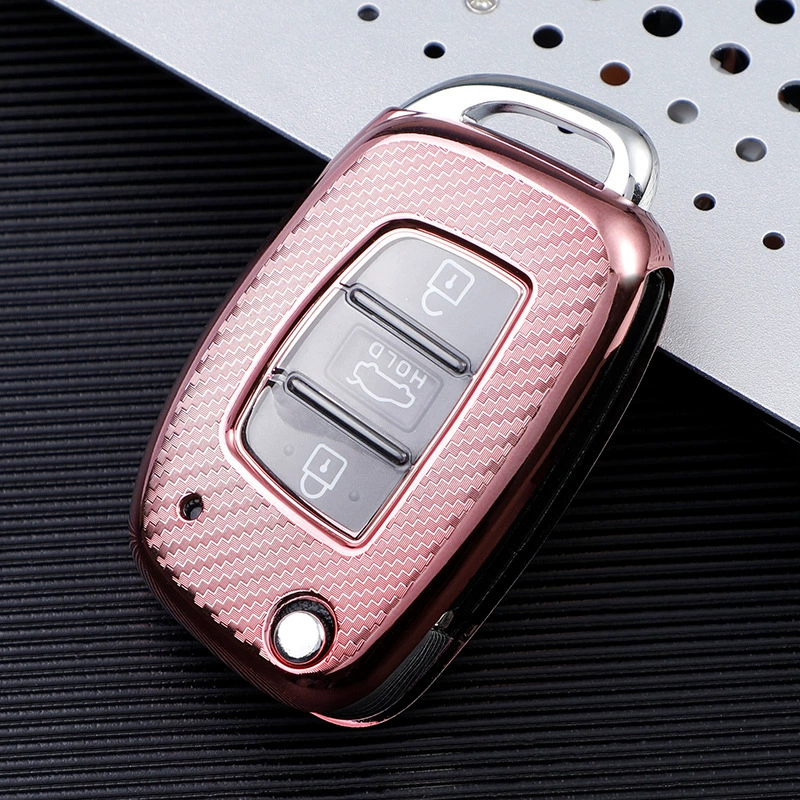 Чехол для ключа Beijing Hyundai Leading Key 20 New Rena, карбон-фибра, цвета: розовый, красный, серебристый, зелёный, синий