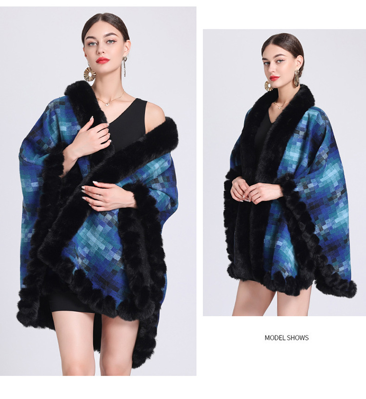Mantella in pile spesso con colletto a quadri, ampia taglia, cardigan lavorato a maglia per donna_voghion.com