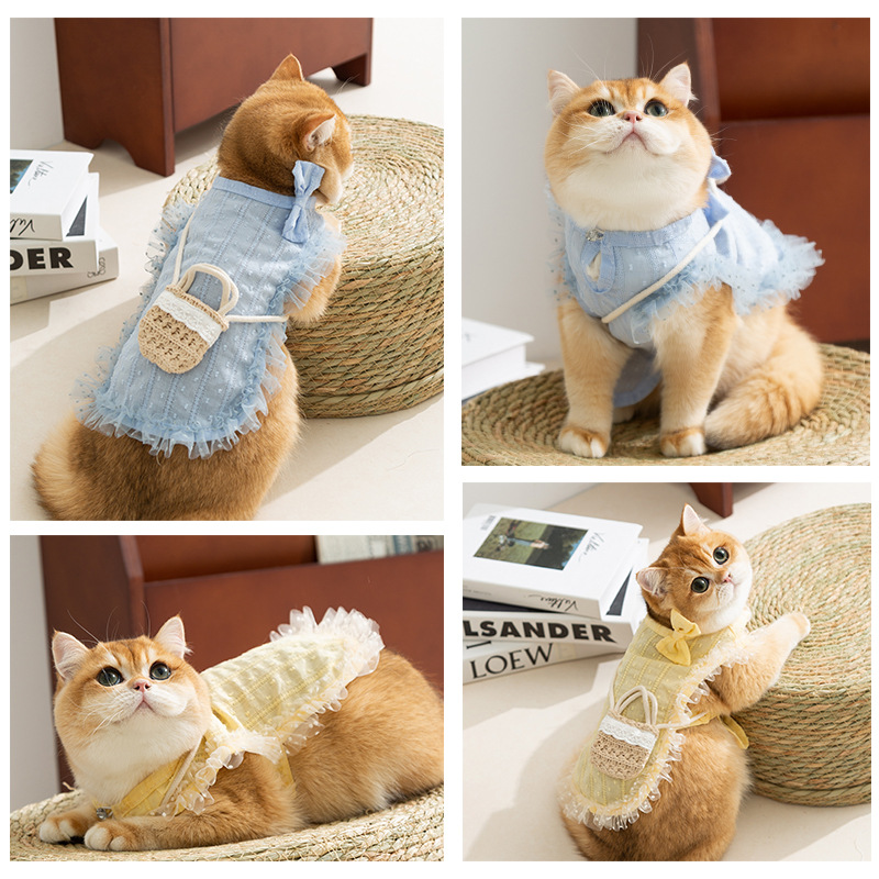 Gato primavera y verano estilo pastoral bolso chaleco perro pequeño y mediano perro estilo delgado dama mascota ropa de gato verano