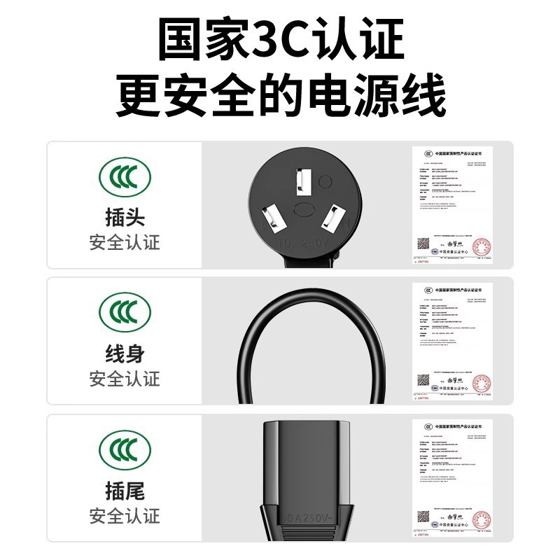 国标电源线台式主机电脑通用3芯三孔显示器电饭煲锅打印机带插头|undefined