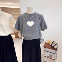 春秋季百搭韩系高级爱心修身显瘦短款针织衫毛衣女短袖上衣