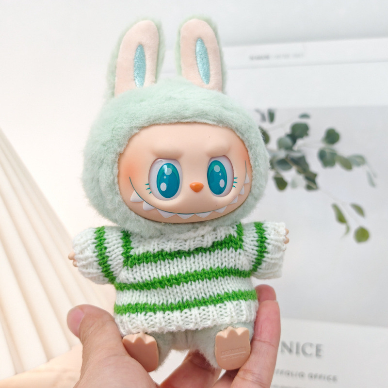 17 センチメートルビニールぬいぐるみマカロンラブブ LABUBU ベビー服ピンクのガーゼスカートヘアアクセサリー交換服|undefined