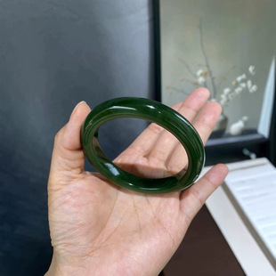 Jin Yutang Xinjiang Hetian Jasper Bracelet Old Material Spinach Green Structure Fine Color Uniform Circle 57/11