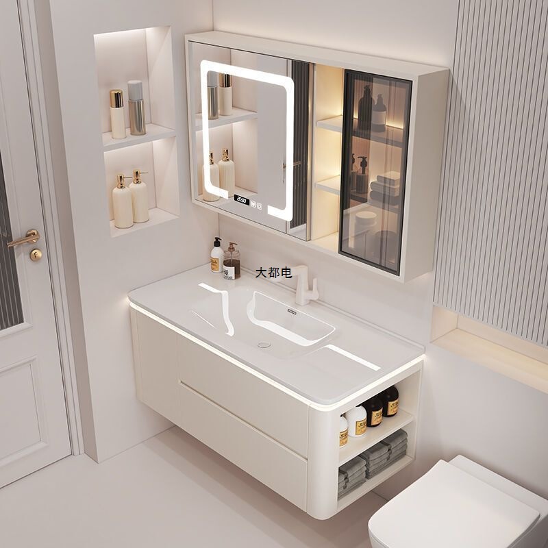 2024 New Cream-Style Ceramic Integrated Basin Bathroom Cabinet Set Combination Washbasin Smart Bathroom Cabinet 2024 New Cream-Style Ceramic Integrated Basin Bathroom Cabinet Set Combination Washbasin Smart Bathroom Cabinet