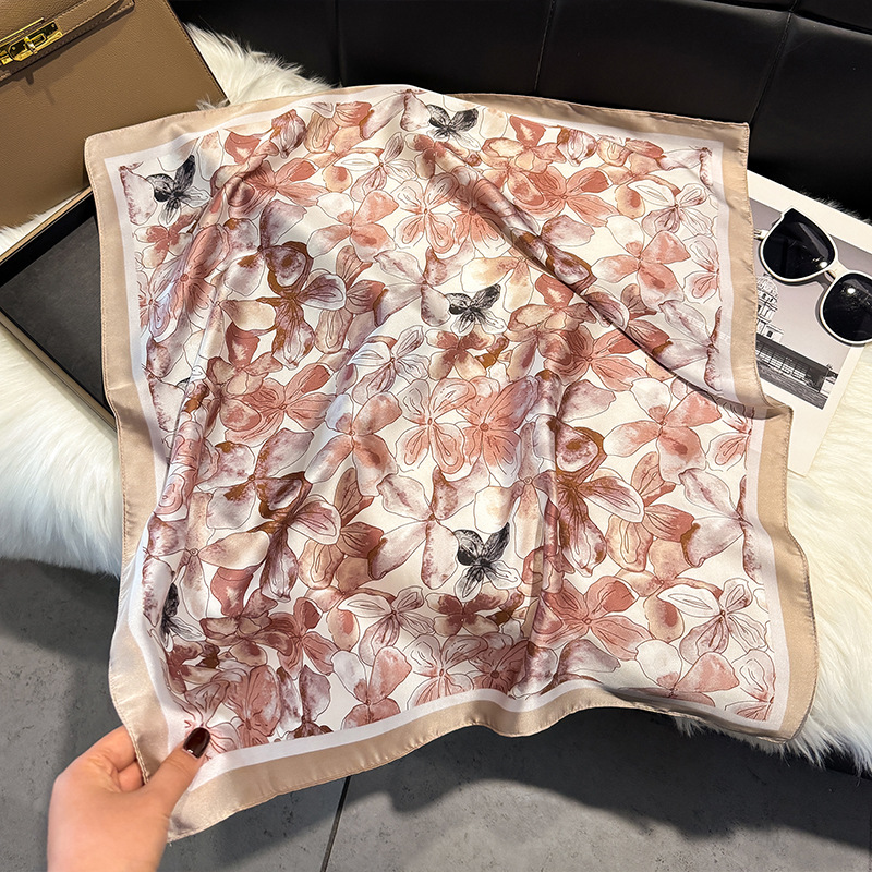Women's Floral Print Silk Feel Square Scarf Elegant Neck Warmer_voghion.com