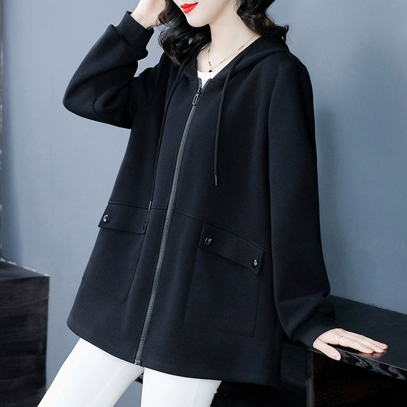 2024 осень и зима новая толстая MM свободный большой размер с рукавами с капюшоном свитера дикая повседневная мама женщины среднего возраста