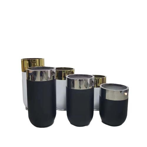 Gold-plated round drum-shaped stainless steel planter pot vessel European and American gold hotel planter production