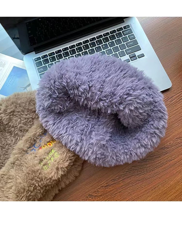 Gorro de felpa para mujer, versión coreana, tejido grueso y cálido, con cara visible, ideal para otoño e invierno._voghion.com