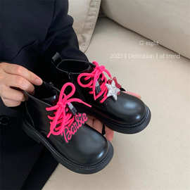 2023冬季新款儿童AB版加绒马丁靴女童韩版字母星星撞色短靴38230