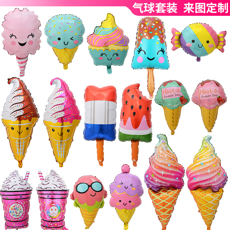Balón de forma de globo de película de aluminio de forma de helado fiesta de verano decoración de aluminio para niños