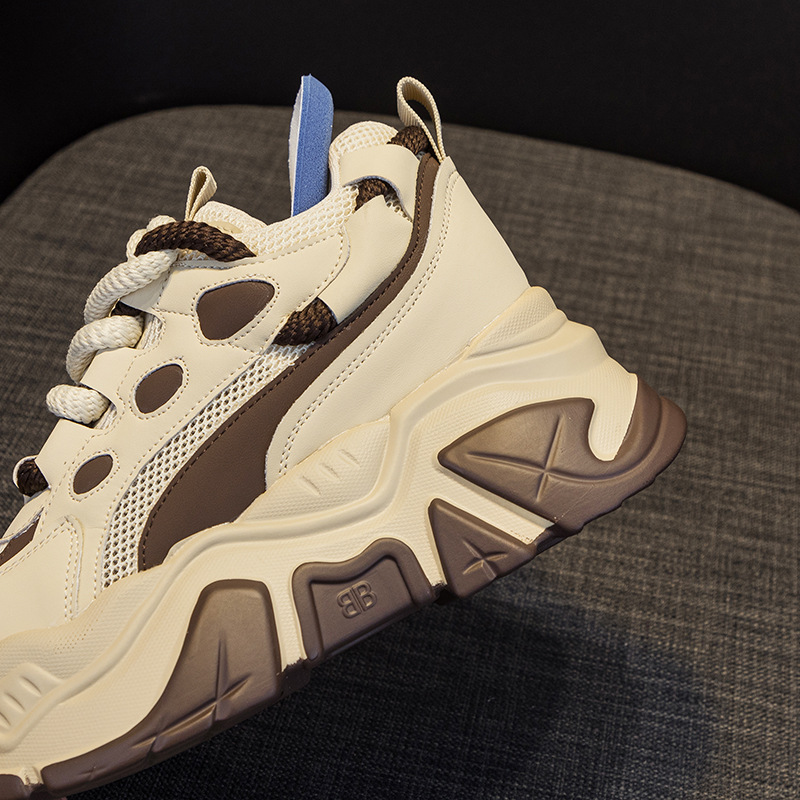 Giày sneaker nữ đế xuồng tăng chiều cao, dáng chunky đế dày thoáng khí, phối màu đa dạng — M2516-2 đen trong suốt lưới, M2516 kaki một lớp bên trong, M2516-1 trắng be lót nhung, M2516-1 màu đen lót nhung chi tiết 7