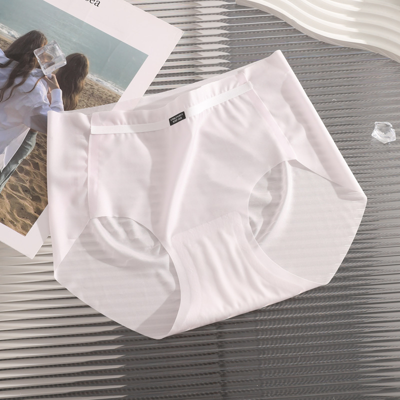 Bragas de seda de hielo, entrepierna inferior antibacteriana de algodón, pantalones cortos finos de verano para mujer sexy, cintura media, calzoncillos transpirables para niña