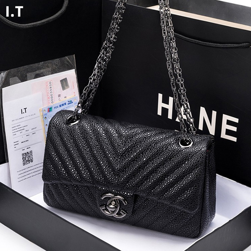 Big Brand 2025 New Luxury Cf Bag Women's Small Fragrant Caviar Genuine Leather Quilted Chain Shoulder Crossbody Bag