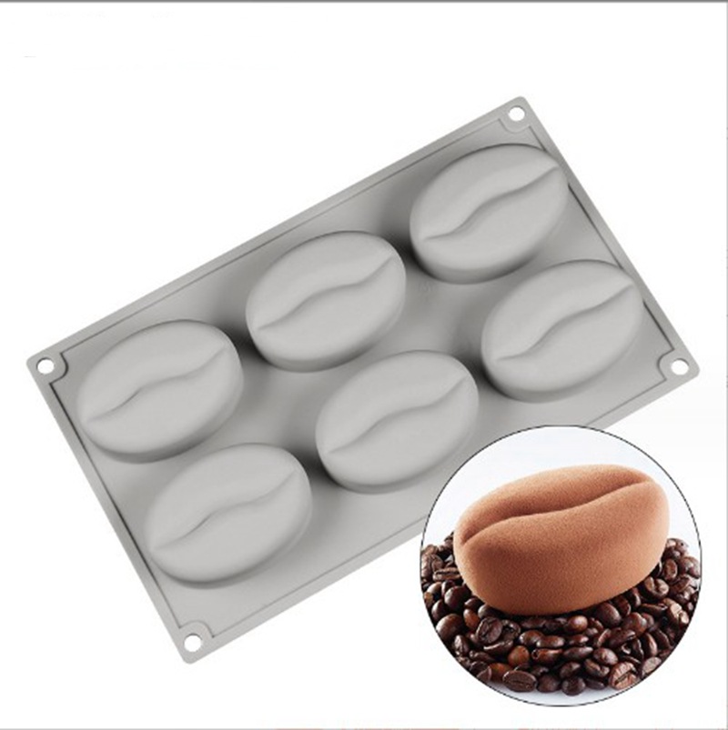 French dessert 6-piece coffee bean silicone cake mold silicone soap mold cold soap mold DIY handmade baking mold