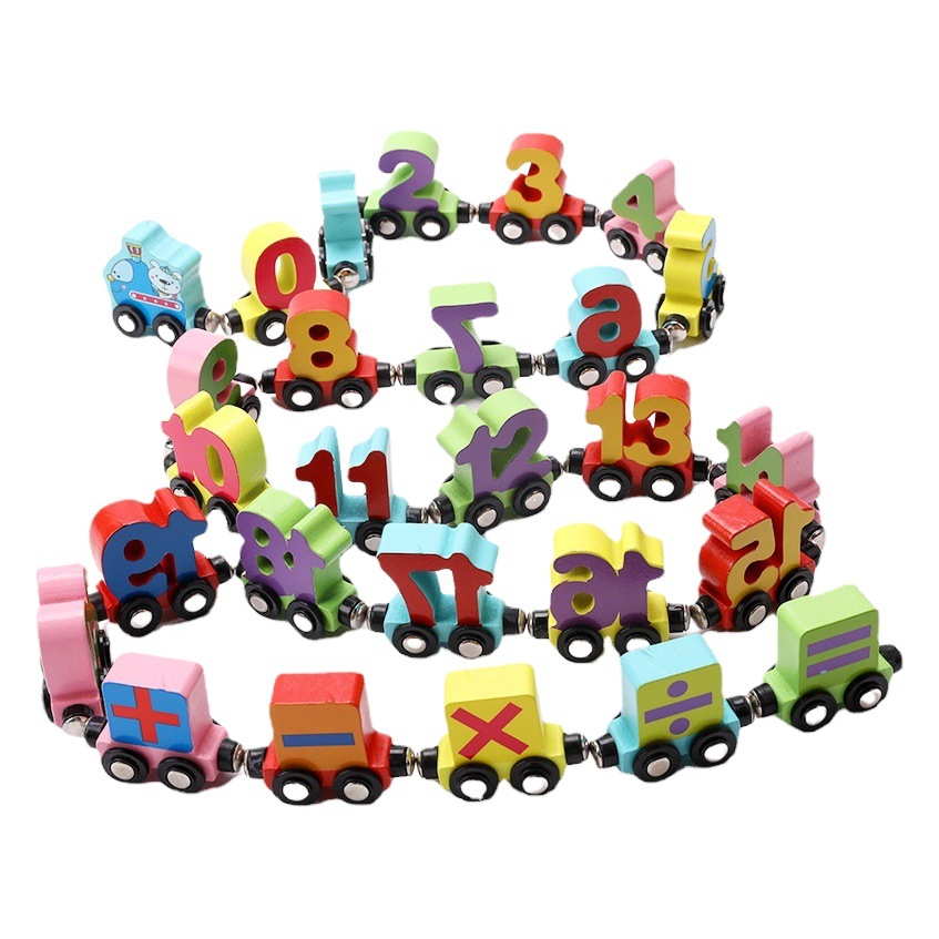 子供の益智のおもちゃの積み木の磁気の数字の小さい列車のアルファベットの木製の磁気の組み合わせの1-3歳のおもちゃの車