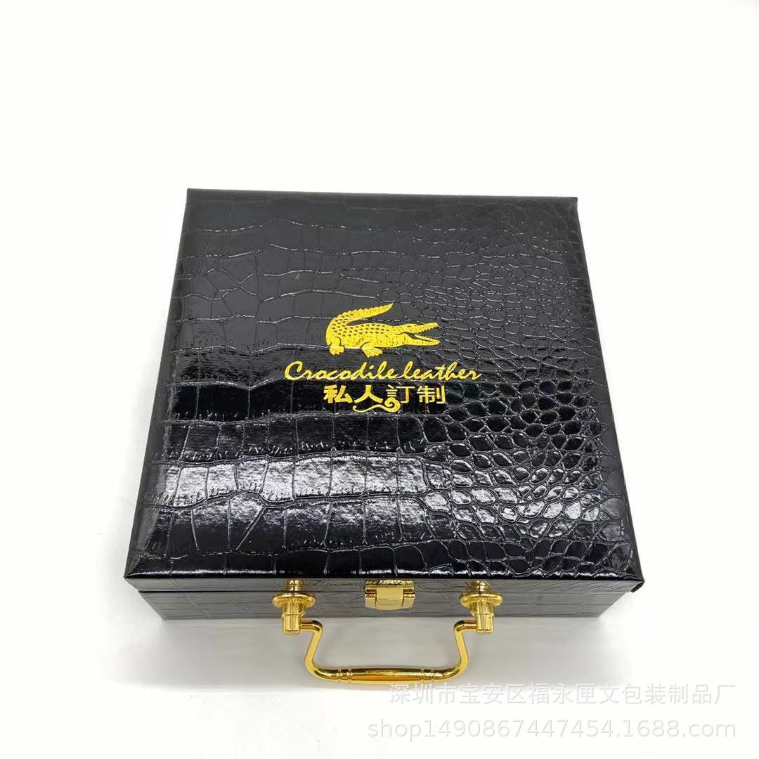 木质腰带盒内托鳄鱼纹皮带盒礼品盒手提袋高档包装皮盒黑色皮盒