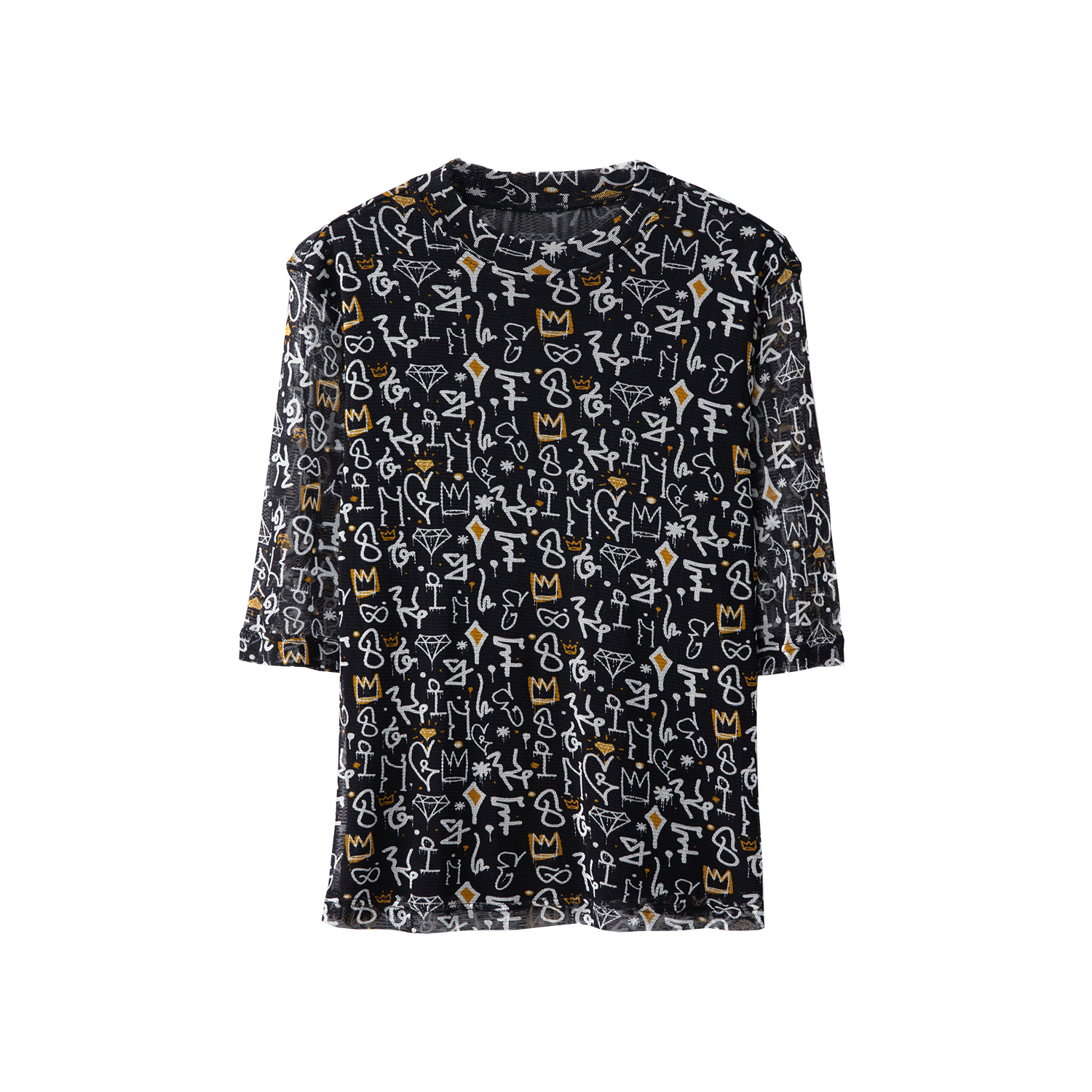 Silk spring T-shirt, high collar, fitted