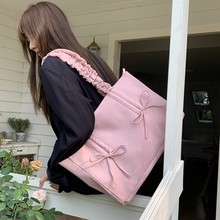 韩素希同款褶皱蝴蝶结包包女2025新款潮时尚韩国托特包大容量布包