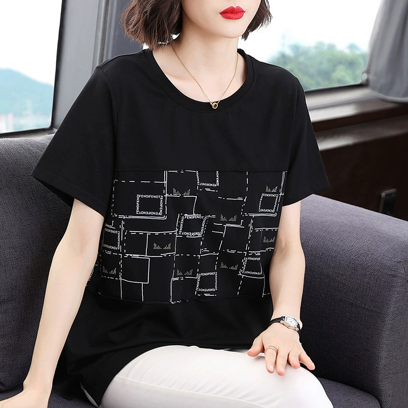 2023 Новая летняя одежда Che Shuang плюс размер женский летний топ с принтом граффити ремесло футболка женская мм с коротким рукавом