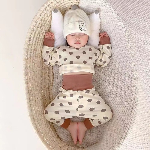 Baby clothes, high waist, belly protection, autumn and winter baby home clothes, pajamas set, bottoming thermal underwear two-piece set