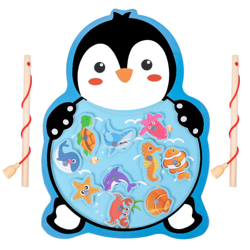 Carta magnética de madera para niños tablero de pesca pequeño Juego de pesca educación temprana tablero de rompecabezas juguetes de pesca para bebés