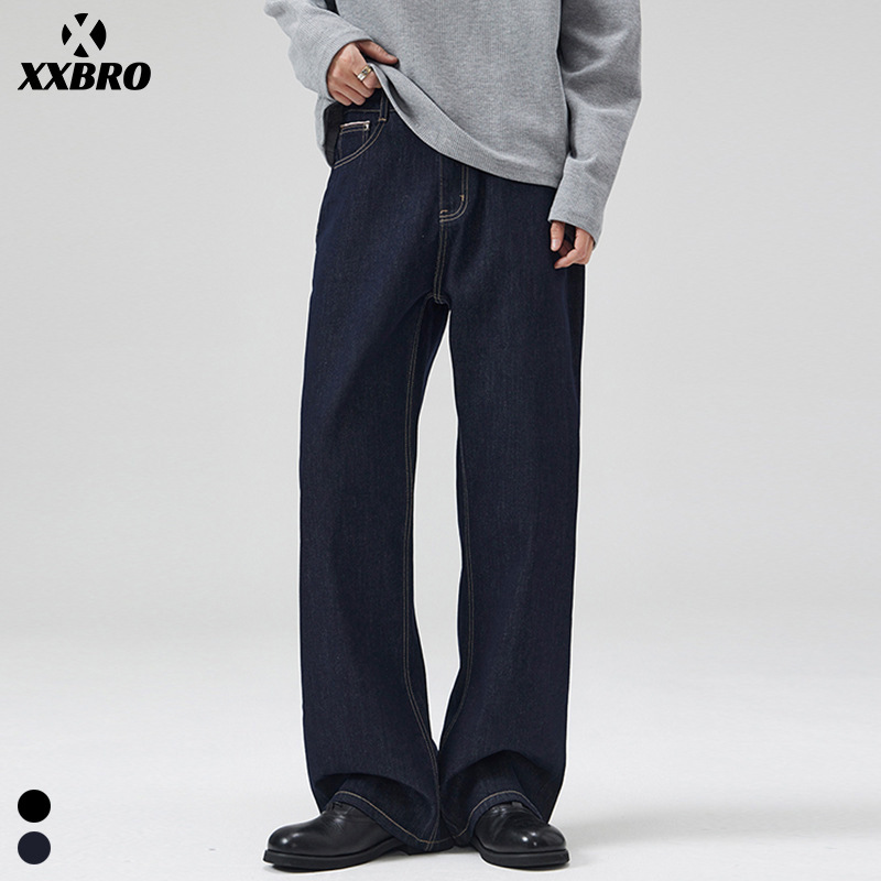 Muxi Clothing # American Style Trendy Brand Cleanfit Straight-Leg A-Line Denim Pants Original Color High Street Jeans for Men