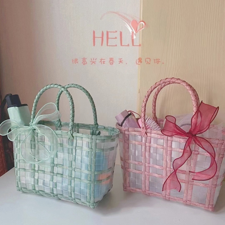 756g Weight Open Closure Type Double Handle Strap Type Handbag Bags Type Holiday, Travel Occasion PVC Material Plaid Pattern All Seasons Season Women's Gender Cute, Vacation Style Square Shape Large Size Women's Cute Vacation Plaid PVC Shopping Bags 8