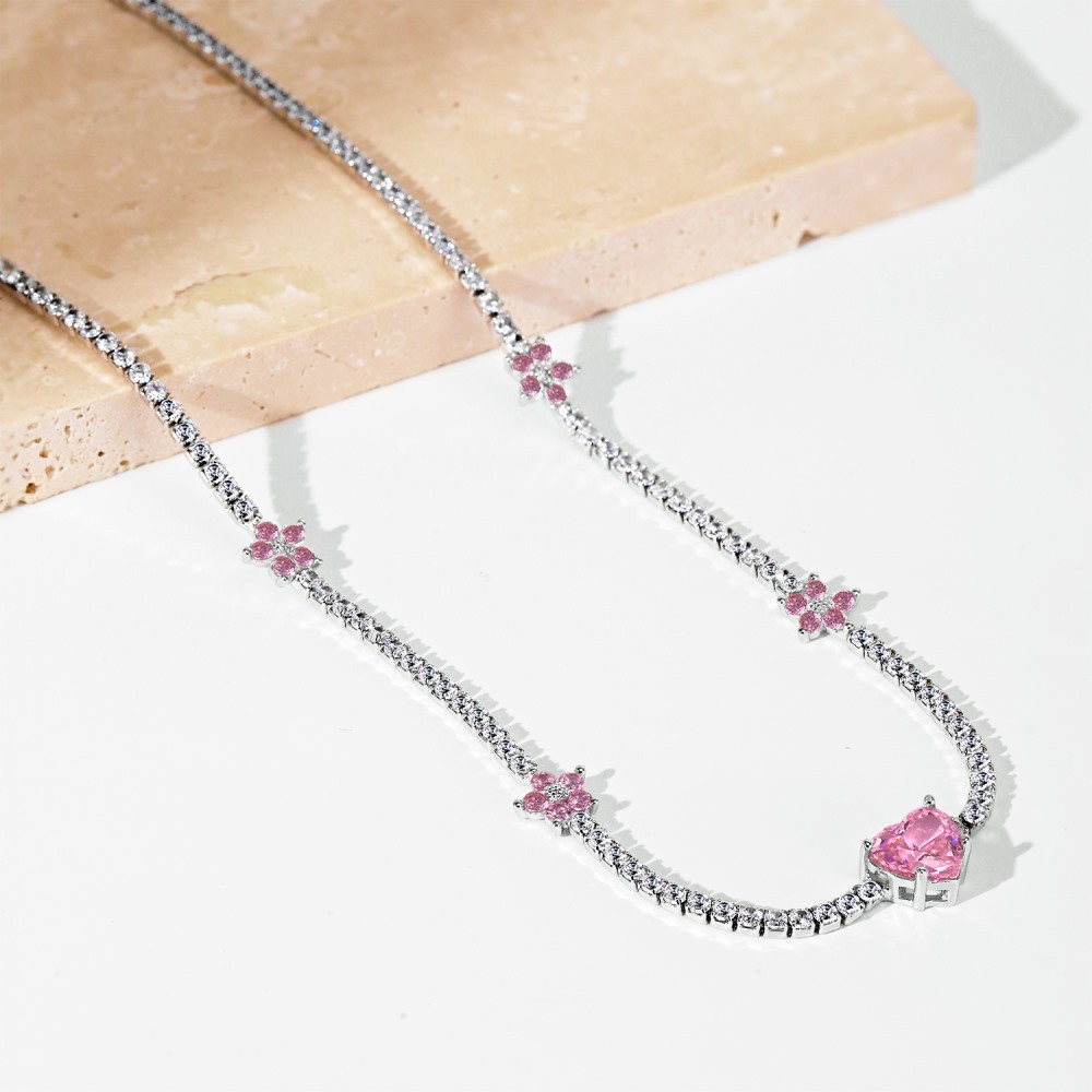 15g Weight Zircon, High Carbon Diamond Inlay Material Necklace Classification 925 sterling silver Chain Material 1 Piece Quantity Holiday, Tea Party Occasion 925 Sterling Silver Material Heart Shape, Rectangle Pattern Women's Gender Inlay Design Simple Style, Shiny Style 925 Sterling Silver Zircon High Carbon Diamond Inlay Heart Shape Rectangle Necklace 30