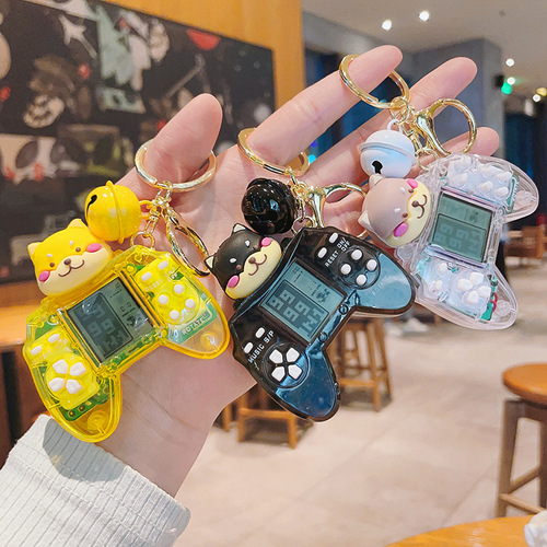 Creative cartoon personality mini game console keychain cute handheld Tetris game console internet celebrity pendant