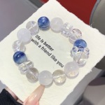 天然水晶龙鳞蓝晶手饰链 时尚原创设计款白幽灵手串 天然水晶手串